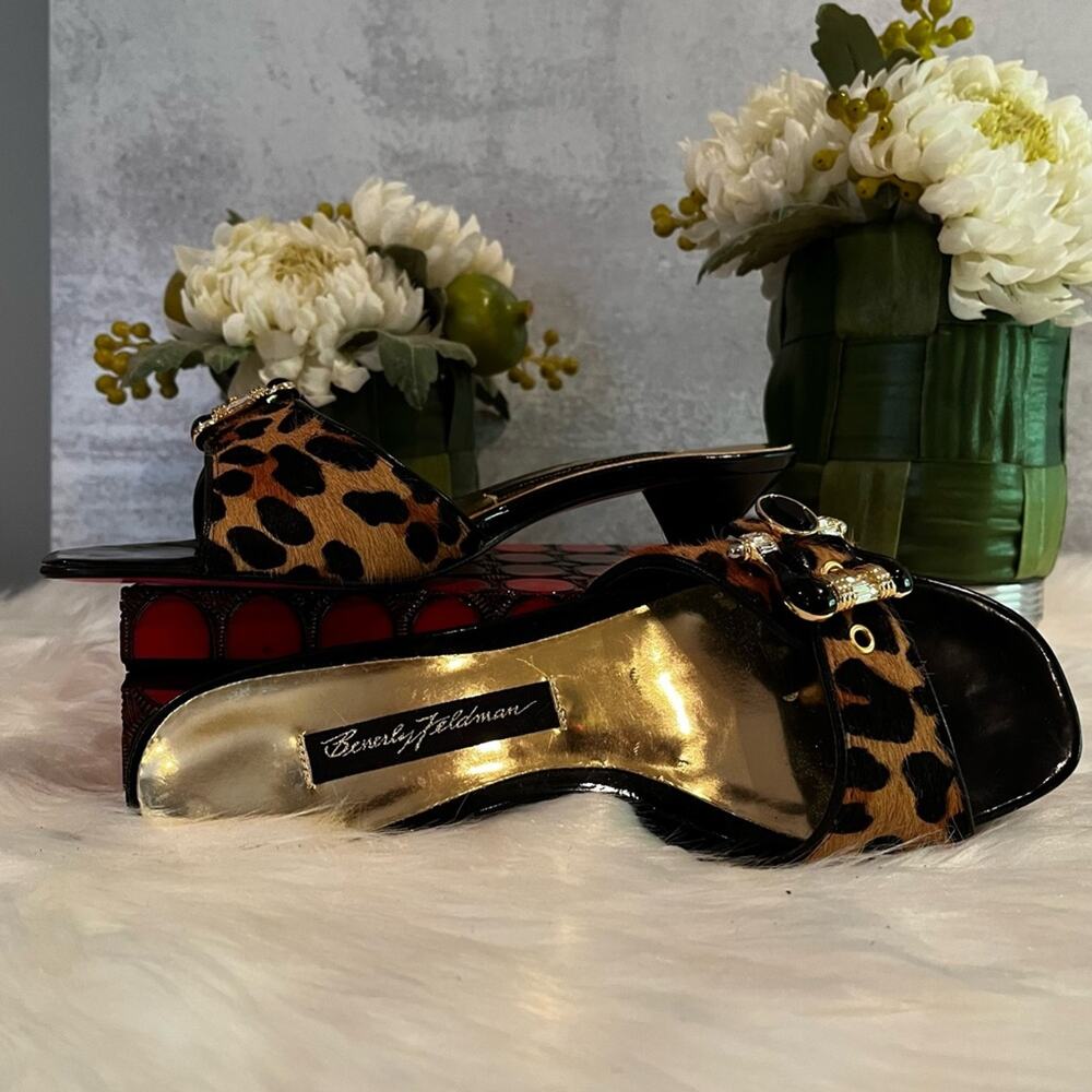NEW Vintage Beverly Feldman Hair Calf Jeweled Slide Buckle Sandals Sz 5.5 NWOB - Picture 9 of 12